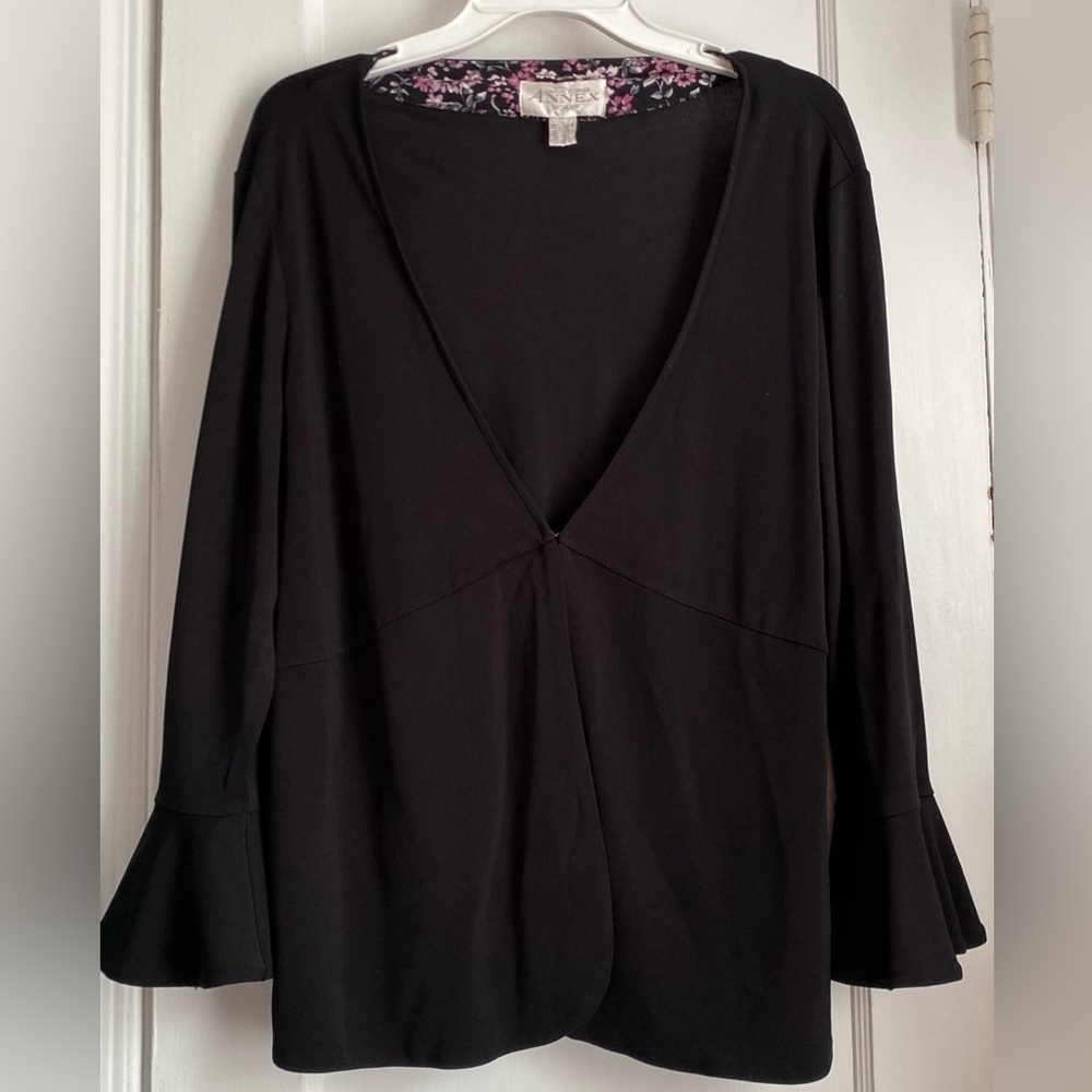 Casual Corner Annex Black with paisley inside Bell Sleeves Cardigan, Size; X